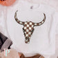 Checkered Cow Skull DTF Transfer