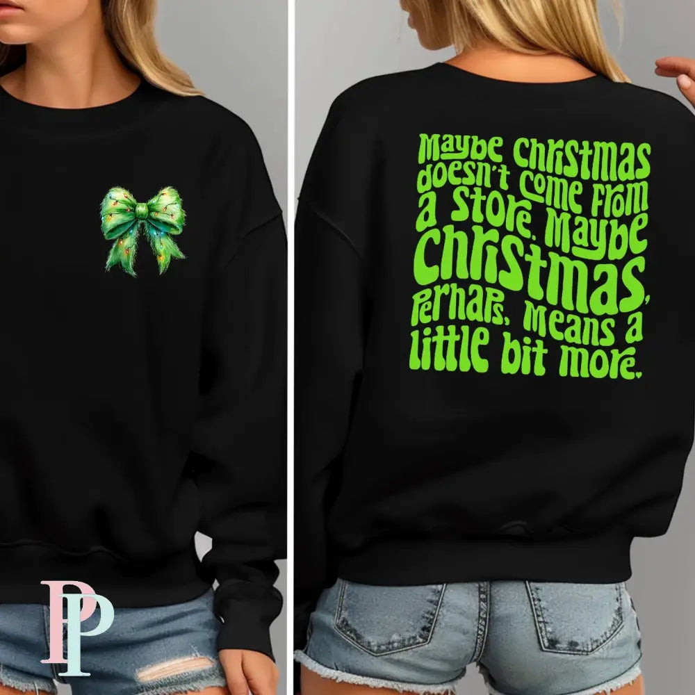 Christmas Lights Fuzzy Green Bow Pocket Screen Print Transfer