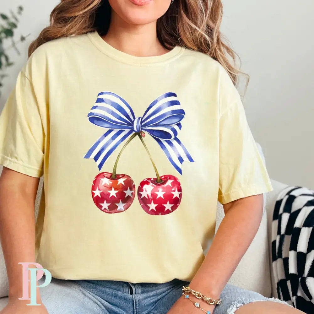Coquette Cherries Comfort Color Graphic Tee SMALL / BANANA