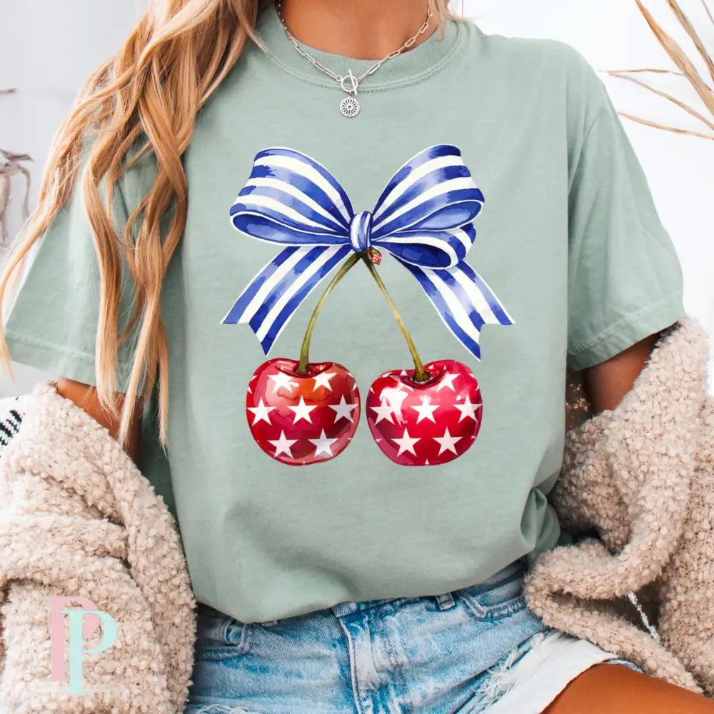 Coquette Cherries Comfort Color Graphic Tee SMALL / BAY