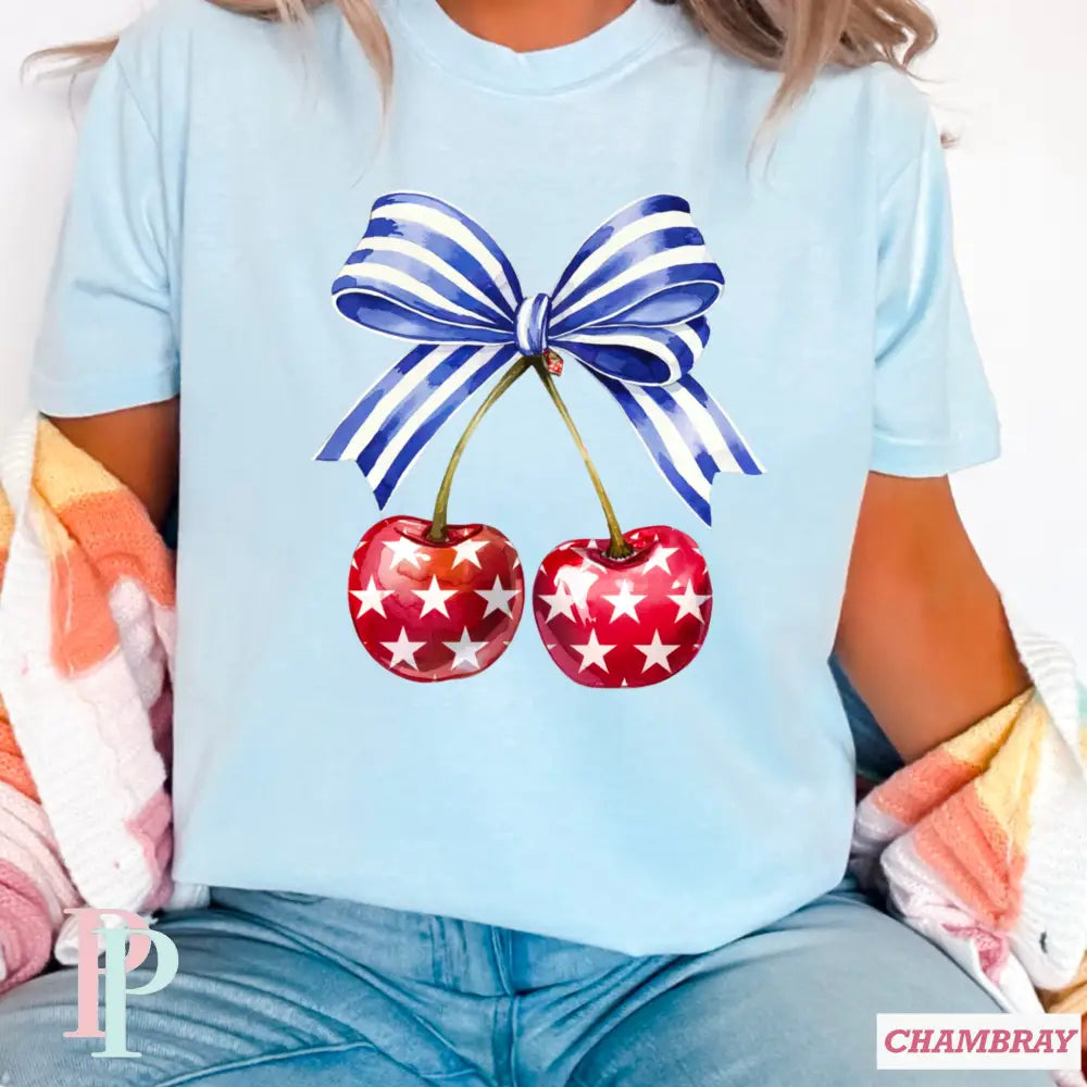 Coquette Cherries Comfort Color Graphic Tee SMALL / CHAMBRAY
