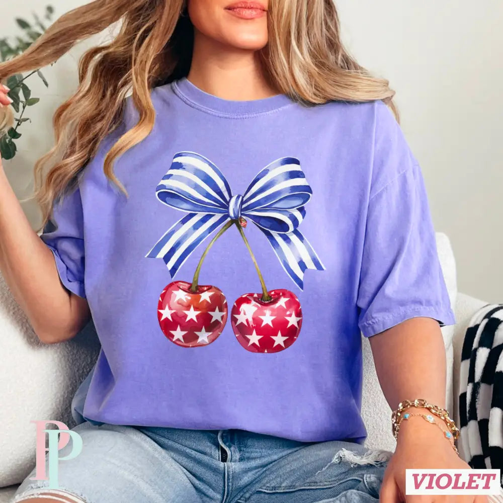 Coquette Cherries Comfort Color Graphic Tee SMALL / VIOLET