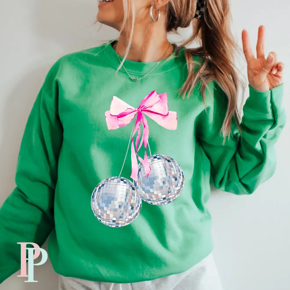 Coquette Disco Ball Crewneck Sweatshirt Irish Green / Small