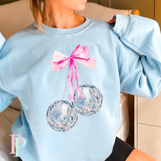Coquette Disco Ball Crewneck Sweatshirt Light Blue / Small