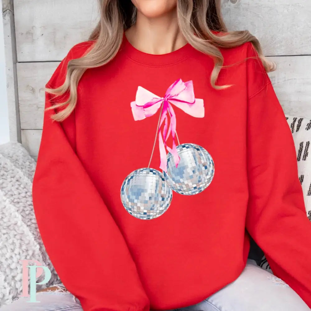 Coquette Disco Ball Crewneck Sweatshirt Red / Small
