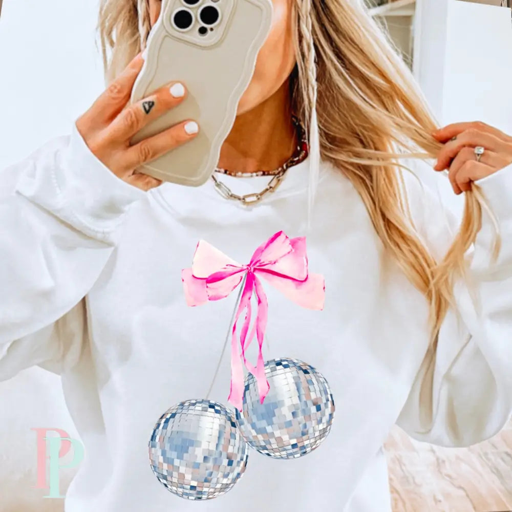 Coquette Disco Ball Crewneck Sweatshirt White / Small