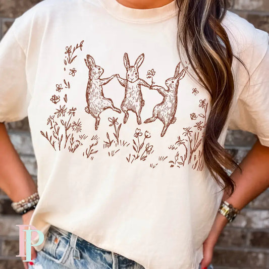 Dancing Spring Bunnies Screen Print Transfer