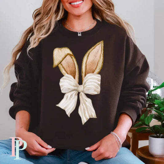 Easter Bunny Ears Brown Coquette Bow DTF Transfer