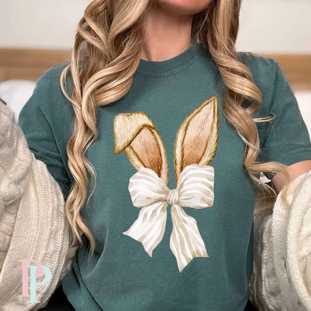 Easter Bunny Ears Coquette Bow Comfort Color Graphic Tee