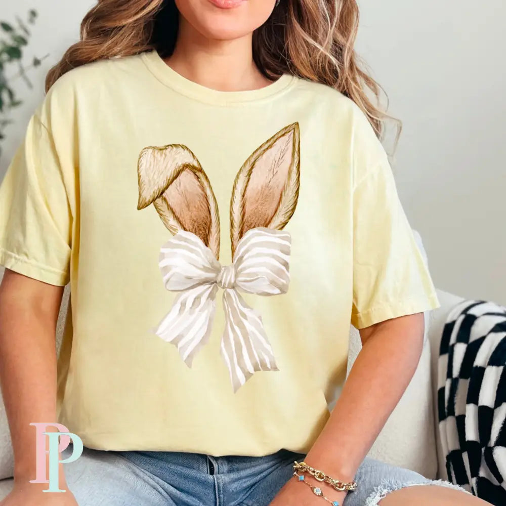 Easter Bunny Ears Coquette Bow Comfort Color Graphic Tee SMALL / BANANA