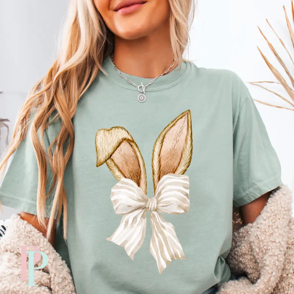 Easter Bunny Ears Coquette Bow Comfort Color Graphic Tee SMALL / BAY
