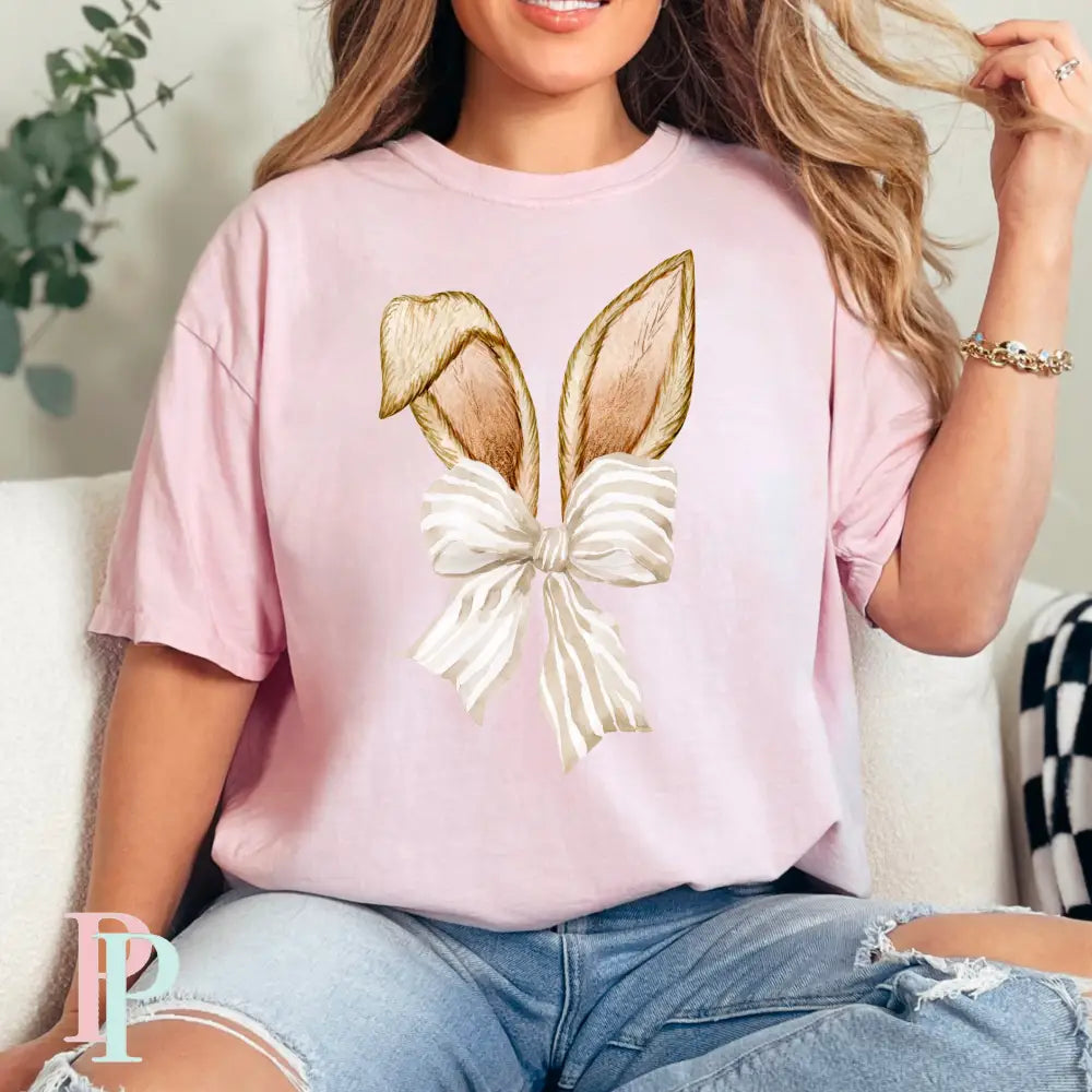 Easter Bunny Ears Coquette Bow Comfort Color Graphic Tee SMALL / BLOSSOM