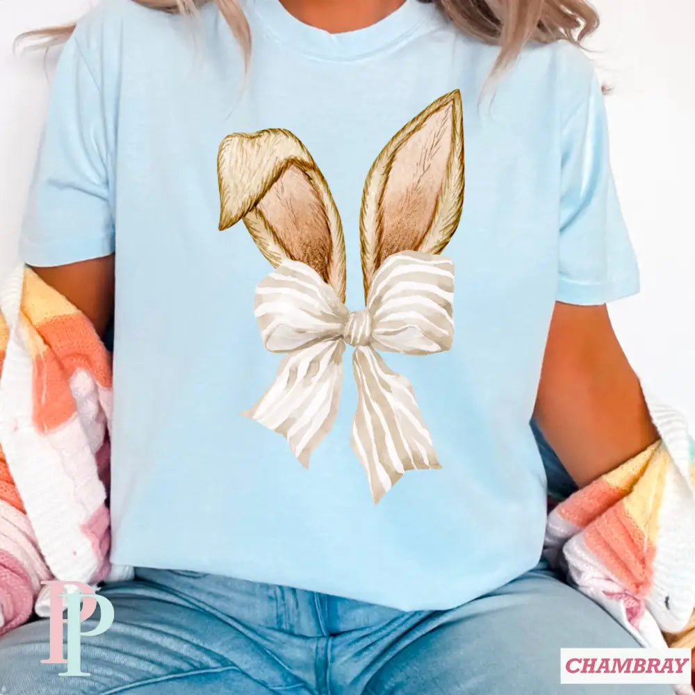 Easter Bunny Ears Coquette Bow Comfort Color Graphic Tee SMALL / CHAMBRAY