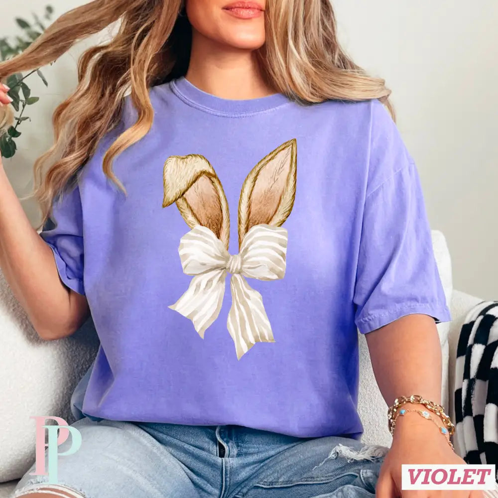 Easter Bunny Ears Coquette Bow Comfort Color Graphic Tee SMALL / VIOLET