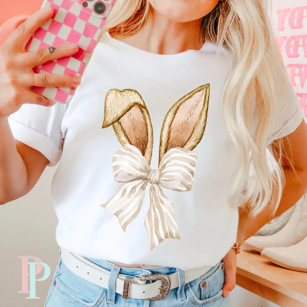 Easter Bunny Ears Coquette Bow Comfort Color Graphic Tee SMALL / WHITE