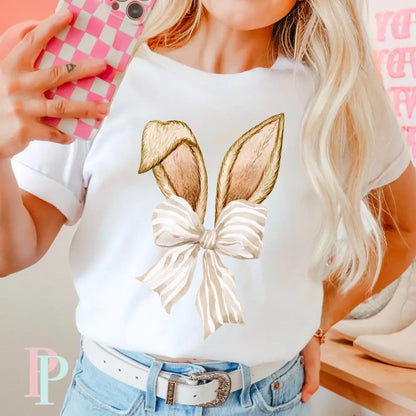 Easter Bunny Ears Coquette Bow Comfort Color Graphic Tee SMALL / WHITE