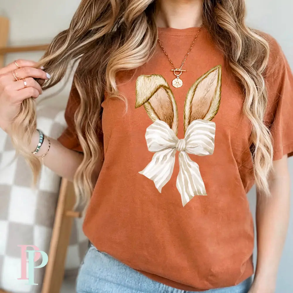 Easter Bunny Ears Coquette Bow Comfort Color Graphic Tee SMALL / YAM