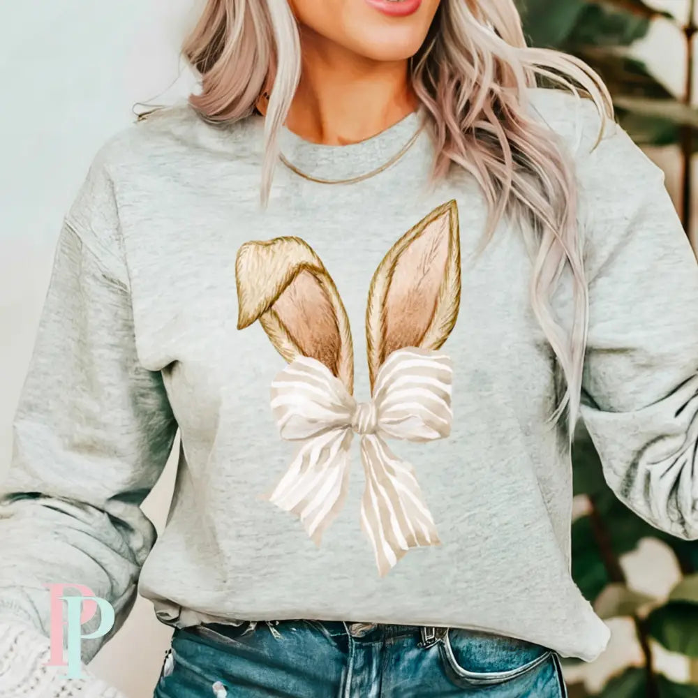 Easter Bunny Ears Coquette Bow Crewneck Sweatshirt Ash / Small