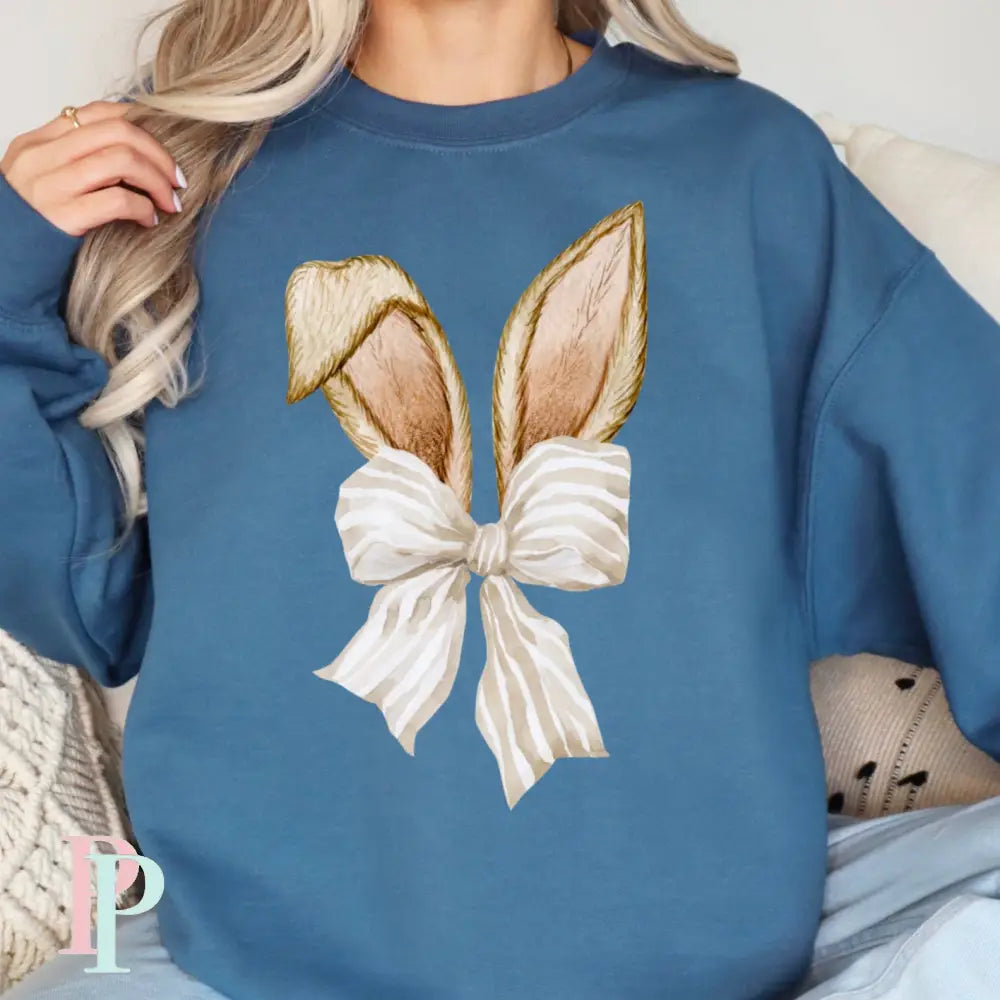 Easter Bunny Ears Coquette Bow Crewneck Sweatshirt Indigo / Small
