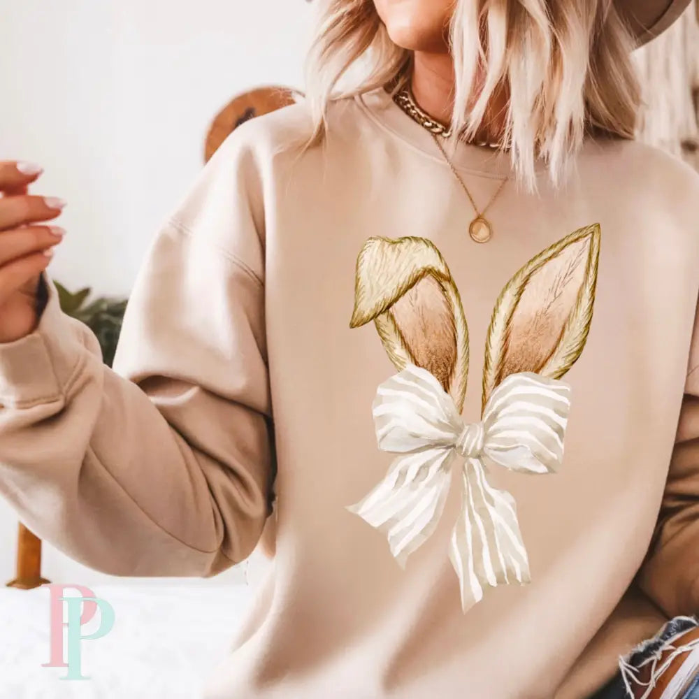 Easter Bunny Ears Coquette Bow Crewneck Sweatshirt Sand / Small