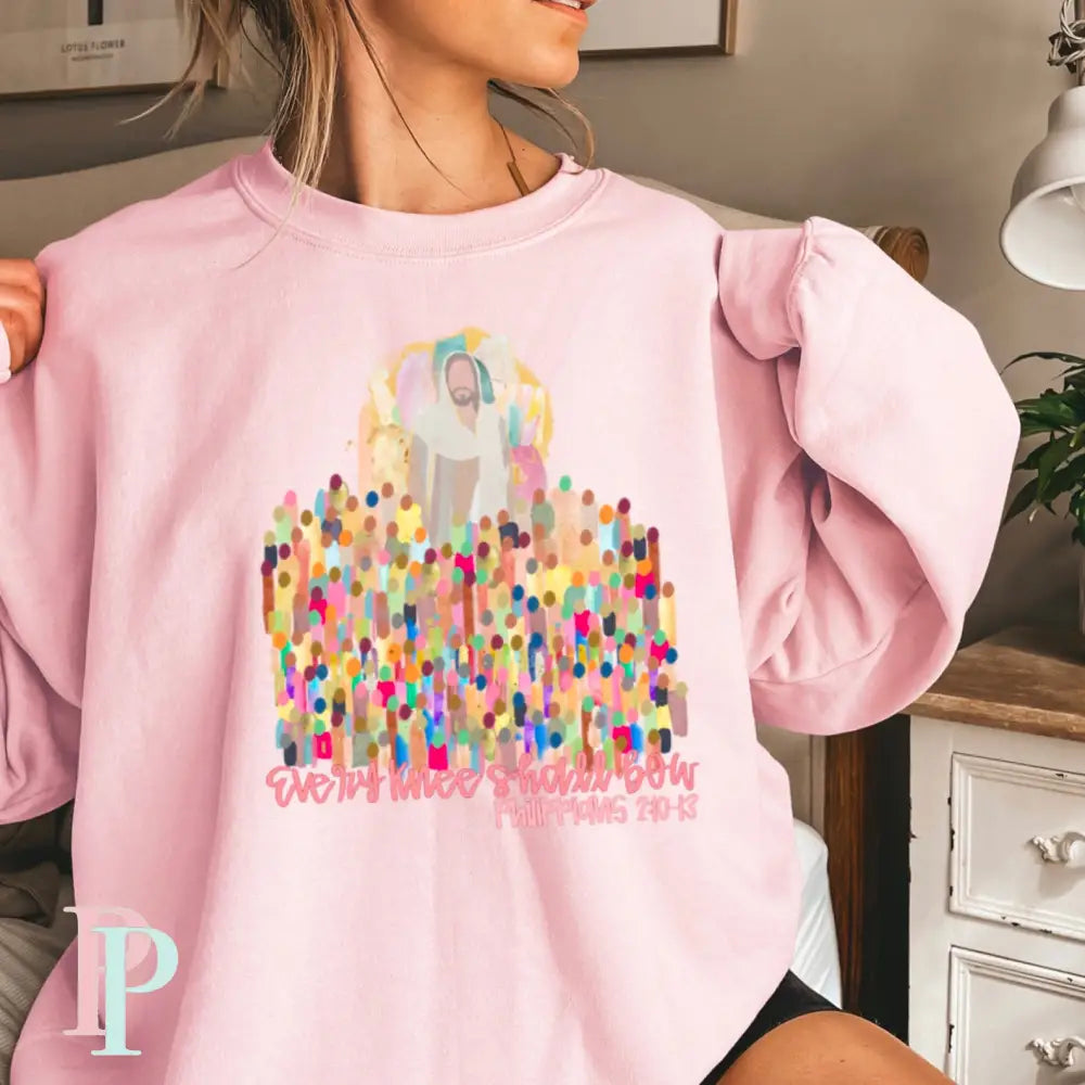 Every Knee Shall Bow Crewneck Sweatshirt Pink / Small