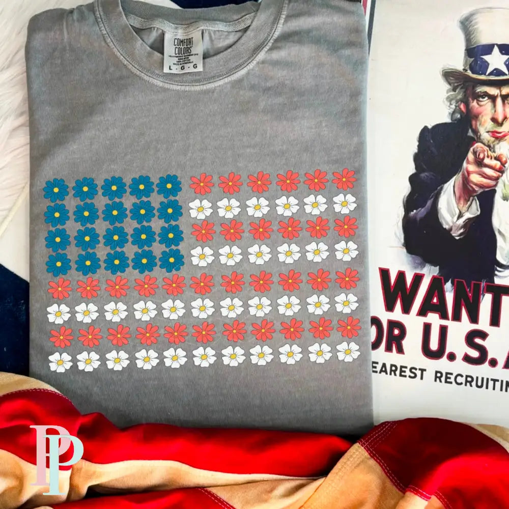 Floral American Flag DTF Transfer