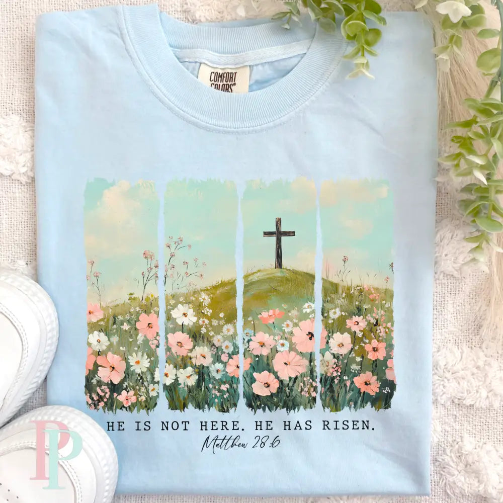 He Is Not Here He Has Risen Comfort Color Graphic Tee SMALL / CHAMBRAY