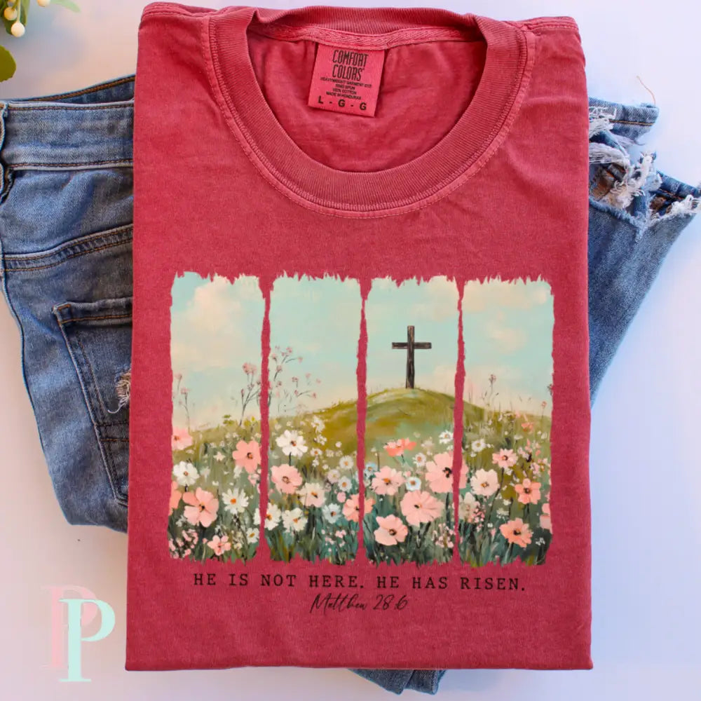 He Is Not Here He Has Risen Comfort Color Graphic Tee SMALL / CRIMSON