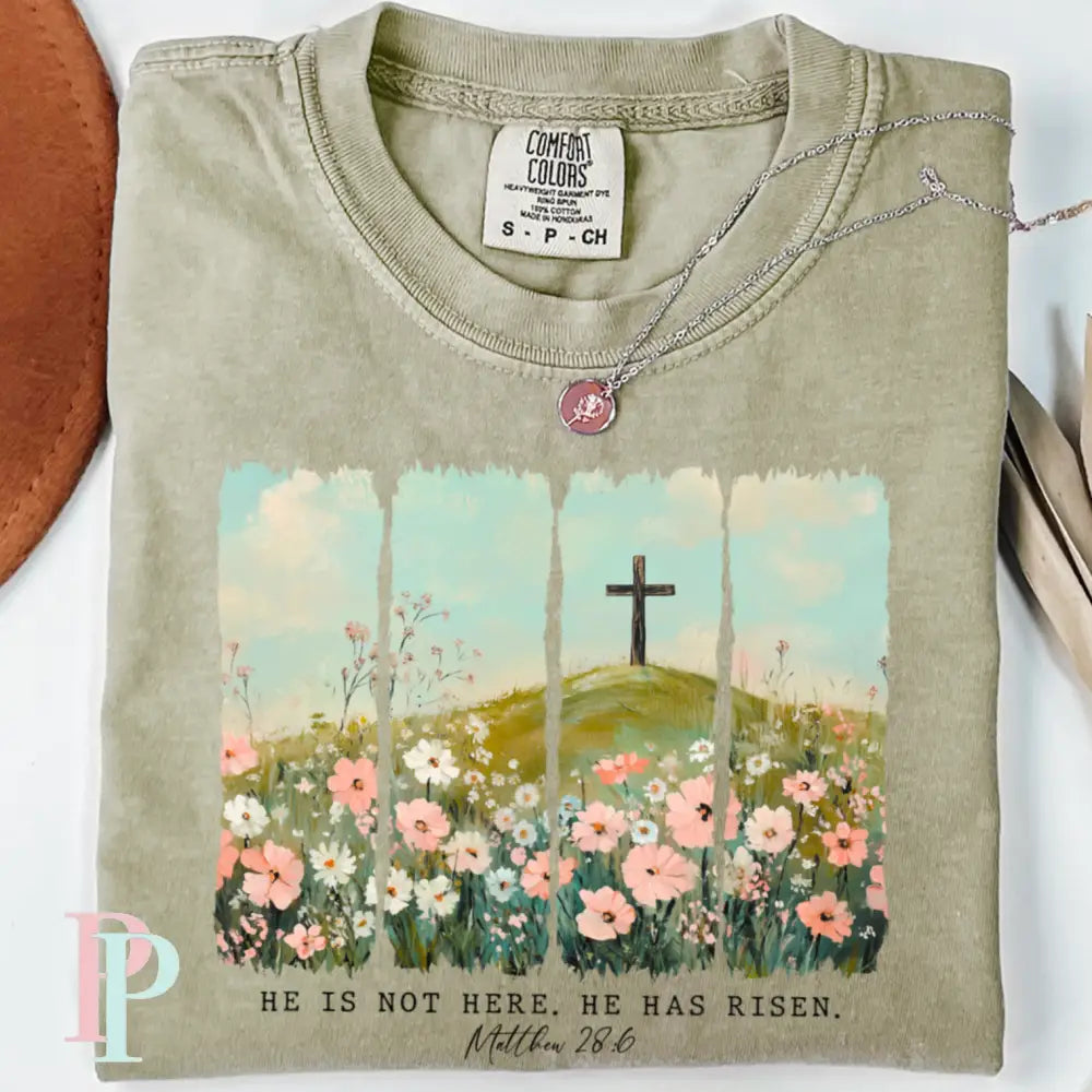 He Is Not Here He Has Risen Comfort Color Graphic Tee SMALL / KHAKI