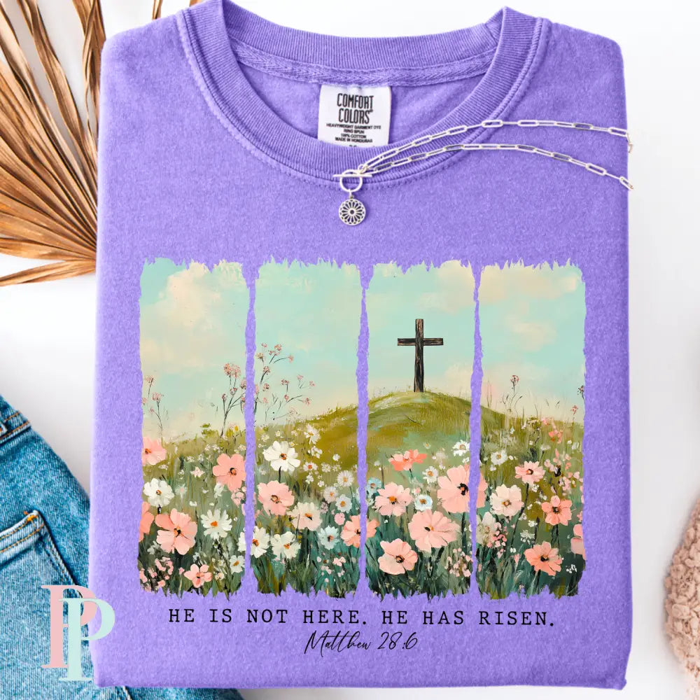 He Is Not Here He Has Risen Comfort Color Graphic Tee SMALL / VIOLET