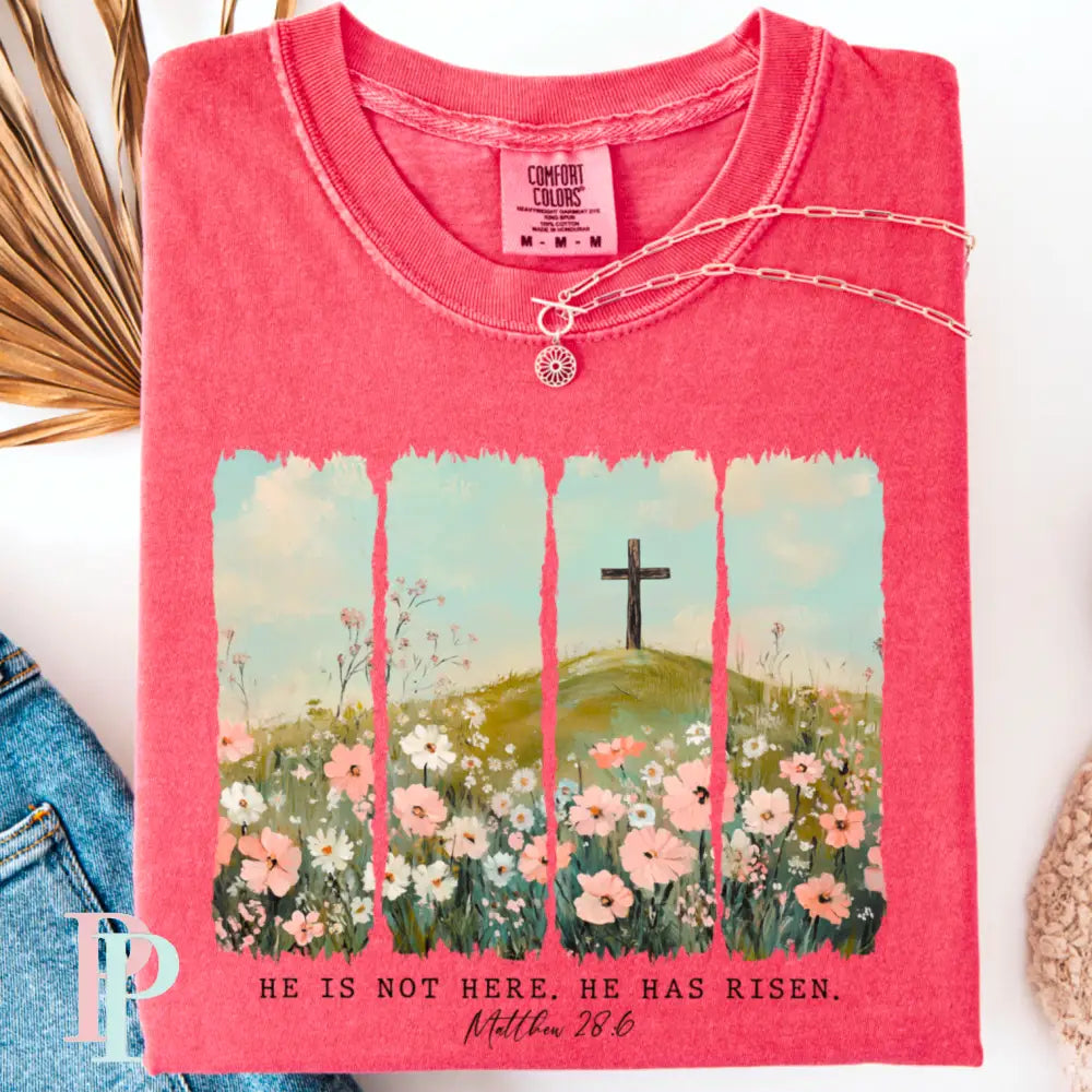 He Is Not Here He Has Risen Comfort Color Graphic Tee SMALL / WATERMELON