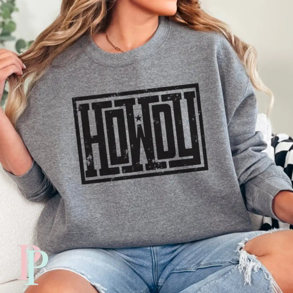 Howdy Crewneck Sweatshirt Dark Heather Gray / Small