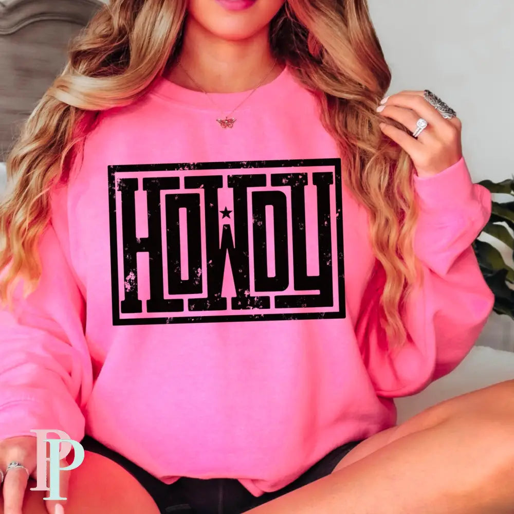 Howdy Crewneck Sweatshirt Neon Pink / Small