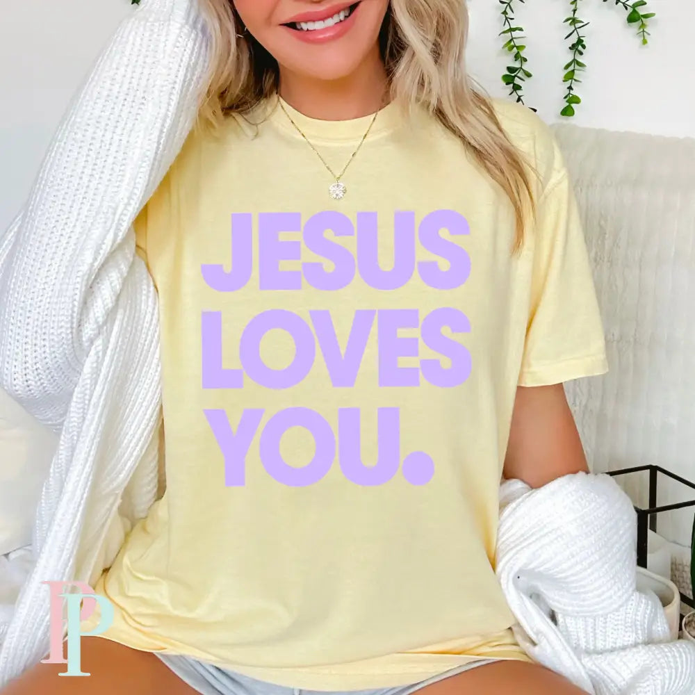 Jesus Loves You Comfort Color Graphic Tee BANANA / SMALL