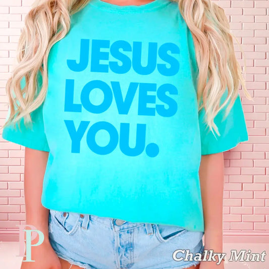 Jesus Loves You Comfort Color Graphic Tee CHALKY MINT / SMALL