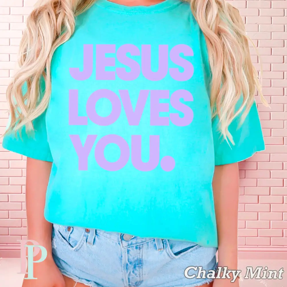 Jesus Loves You Comfort Color Graphic Tee CHALKY MINT / SMALL
