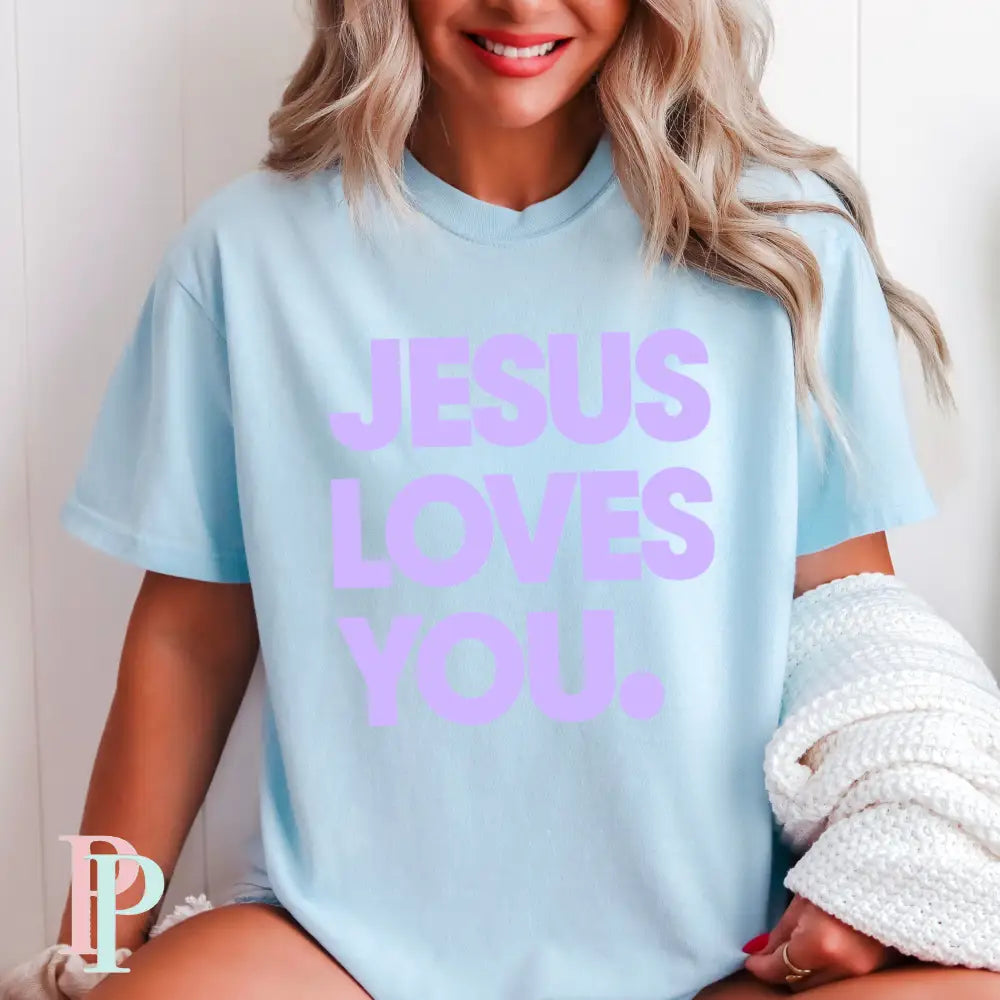 Jesus Loves You Comfort Color Graphic Tee CHAMBRAY / SMALL