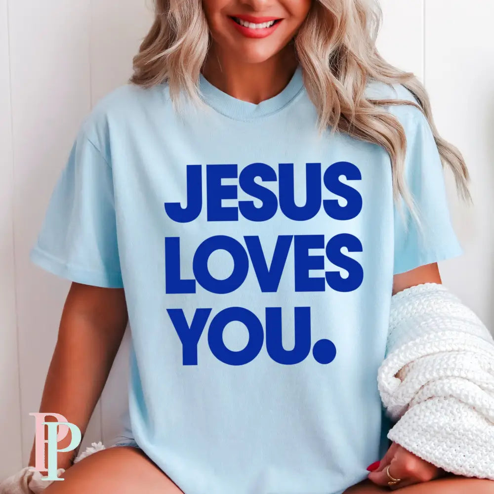 Jesus Loves You Comfort Color Graphic Tee CHAMBRAY / SMALL