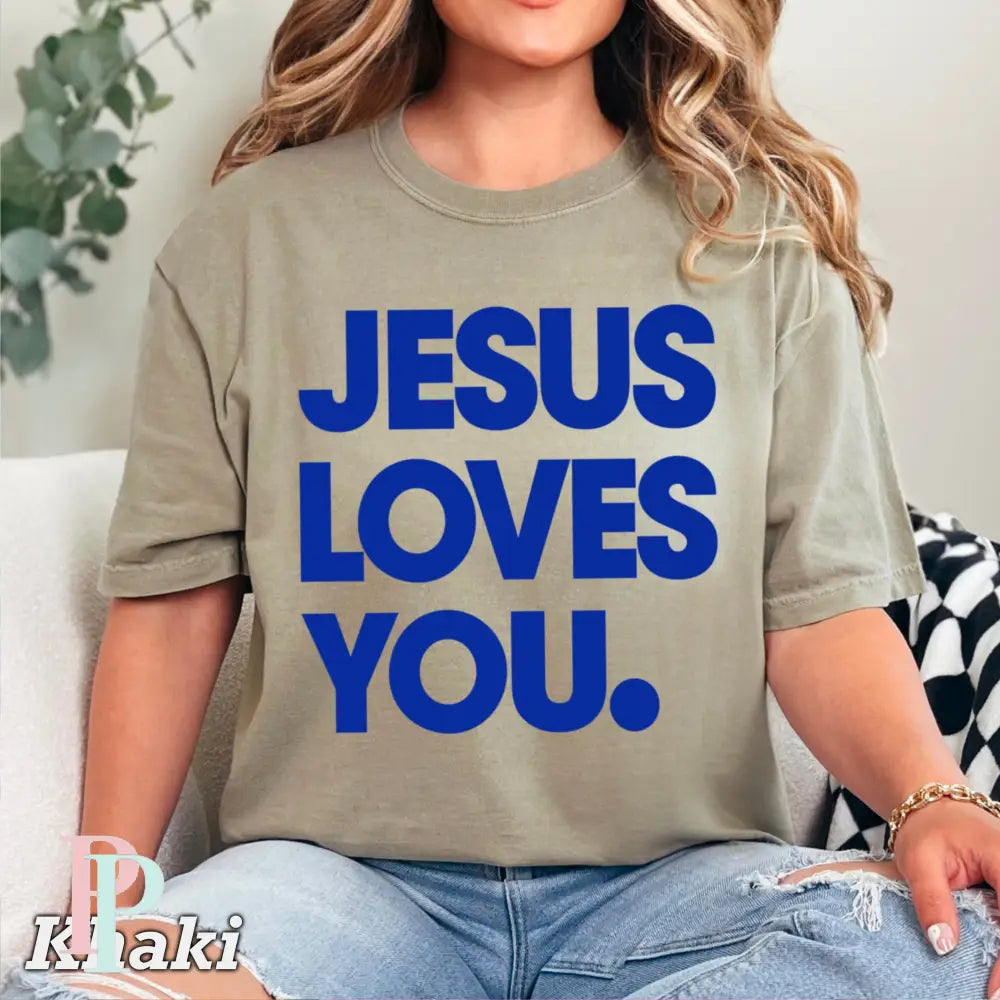 Jesus Loves You Comfort Color Graphic Tee KHAKI / SMALL