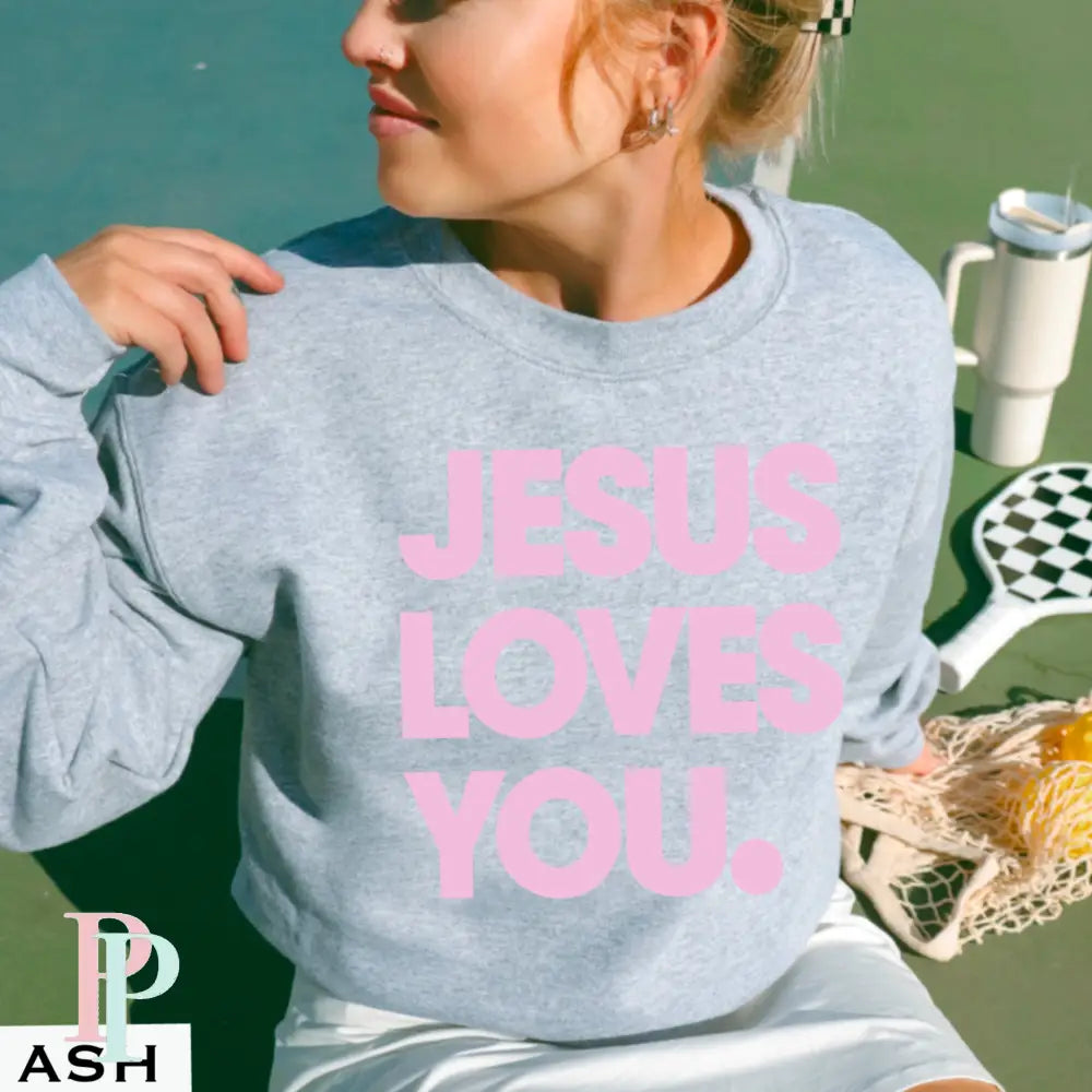 Jesus Loves You Crewneck Sweatshirt Ash / Small