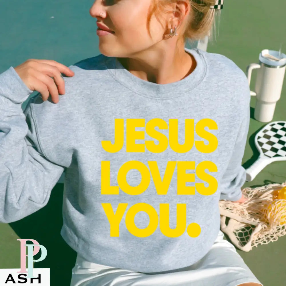 Jesus Loves You Crewneck Sweatshirt Ash / Small