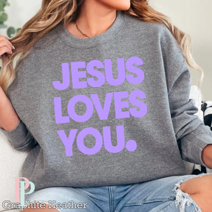 Jesus Loves You Crewneck Sweatshirt Dark Heather Gray / Small
