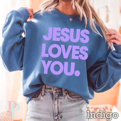 Jesus Loves You Crewneck Sweatshirt Indigo / Small