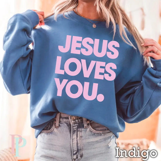 Jesus Loves You Crewneck Sweatshirt Indigo / Small
