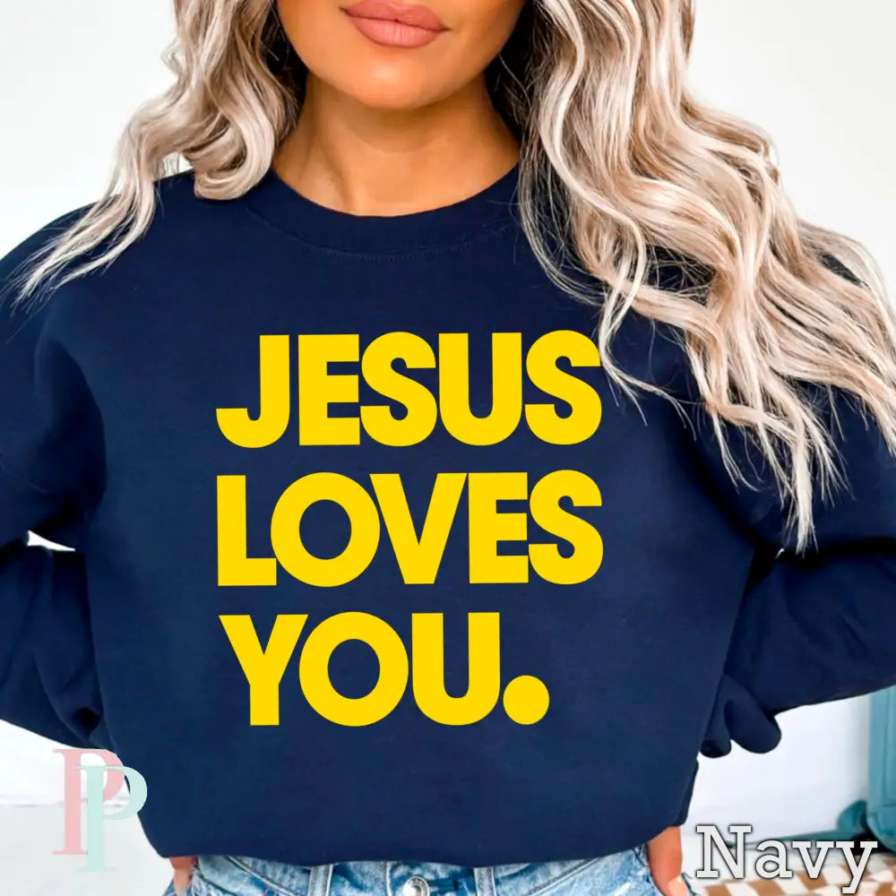Jesus Loves You Crewneck Sweatshirt Navy / Small