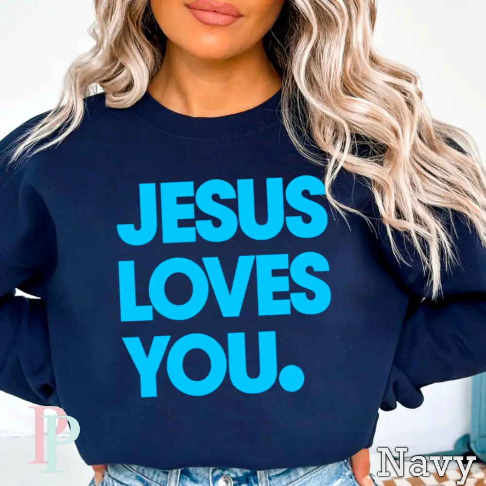 Jesus Loves You Crewneck Sweatshirt Navy / Small