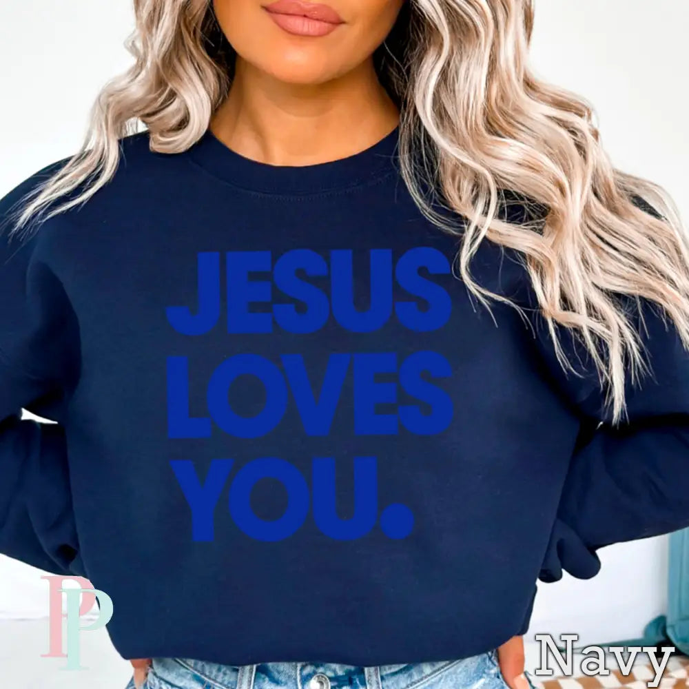 Jesus Loves You Crewneck Sweatshirt Navy / Small