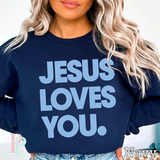 Jesus Loves You Crewneck Sweatshirt Navy / Small