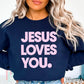 Jesus Loves You Crewneck Sweatshirt Navy / Small