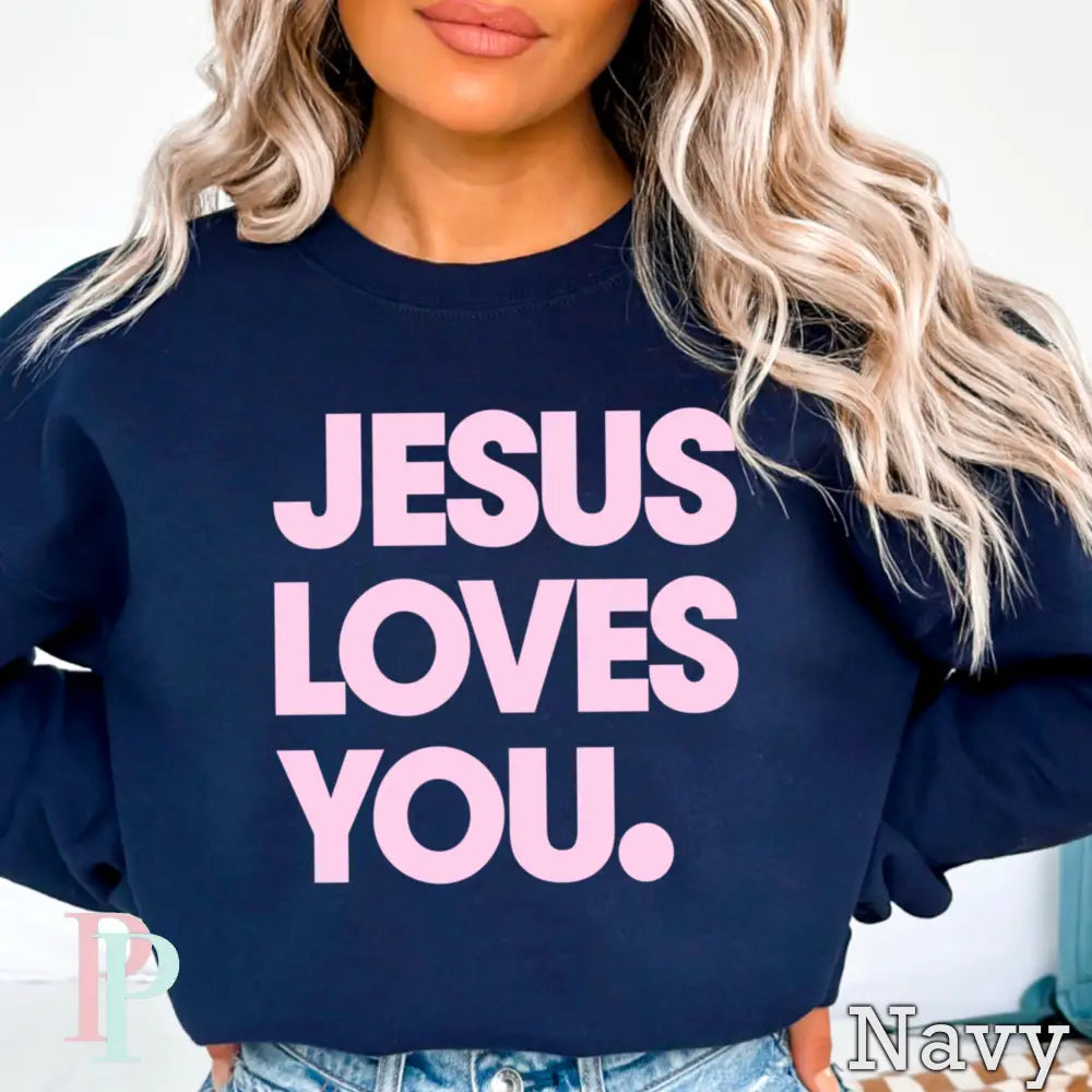 Jesus Loves You Crewneck Sweatshirt Navy / Small